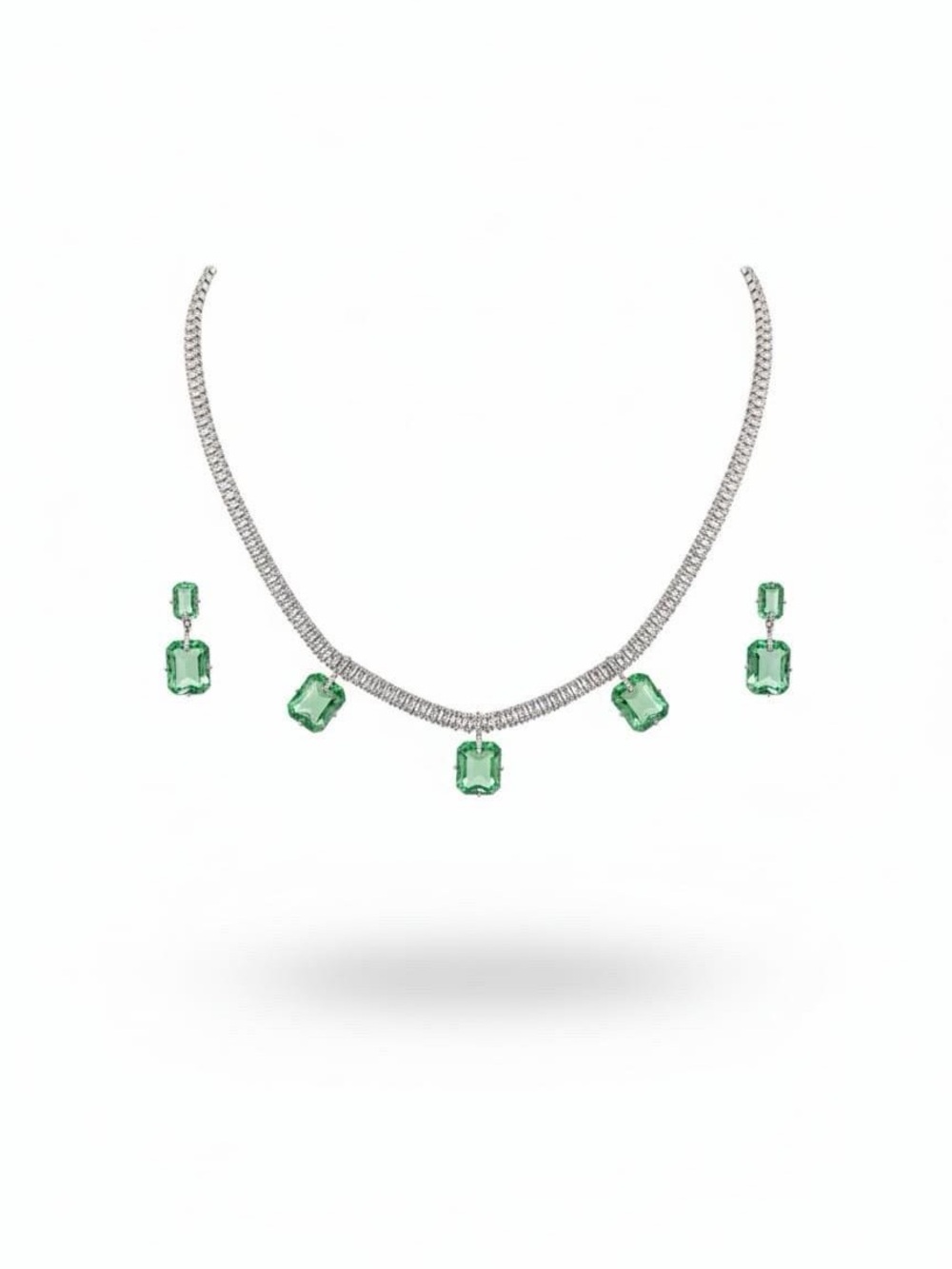 Emerald Green Crystal Pendant Necklace and Earring Set